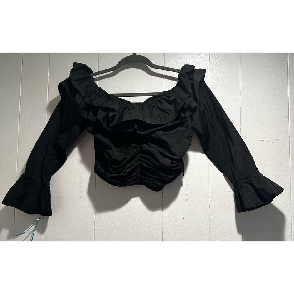 Zara Black Ruffled Puff Sleeve Blouse